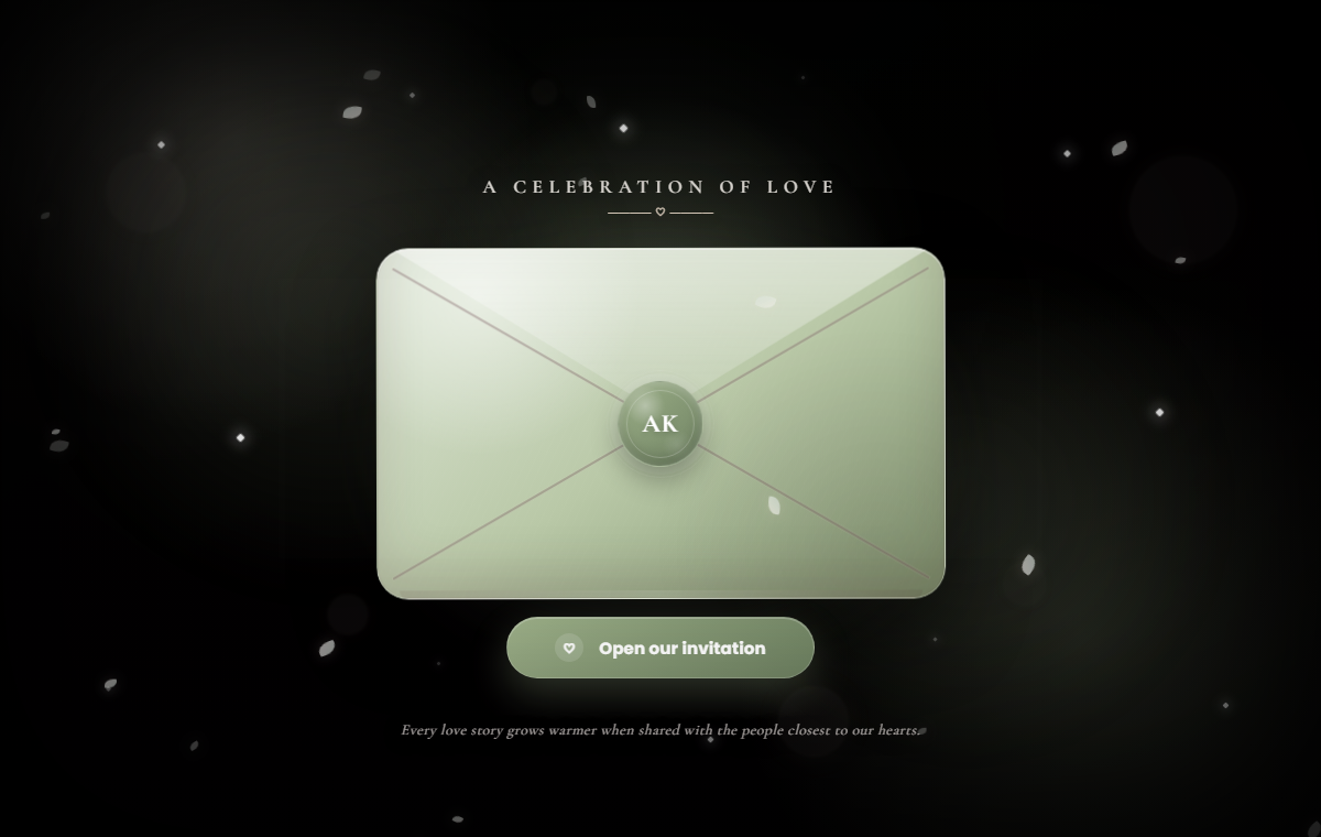 Sample wedding invitation with an elegant envelope opening
